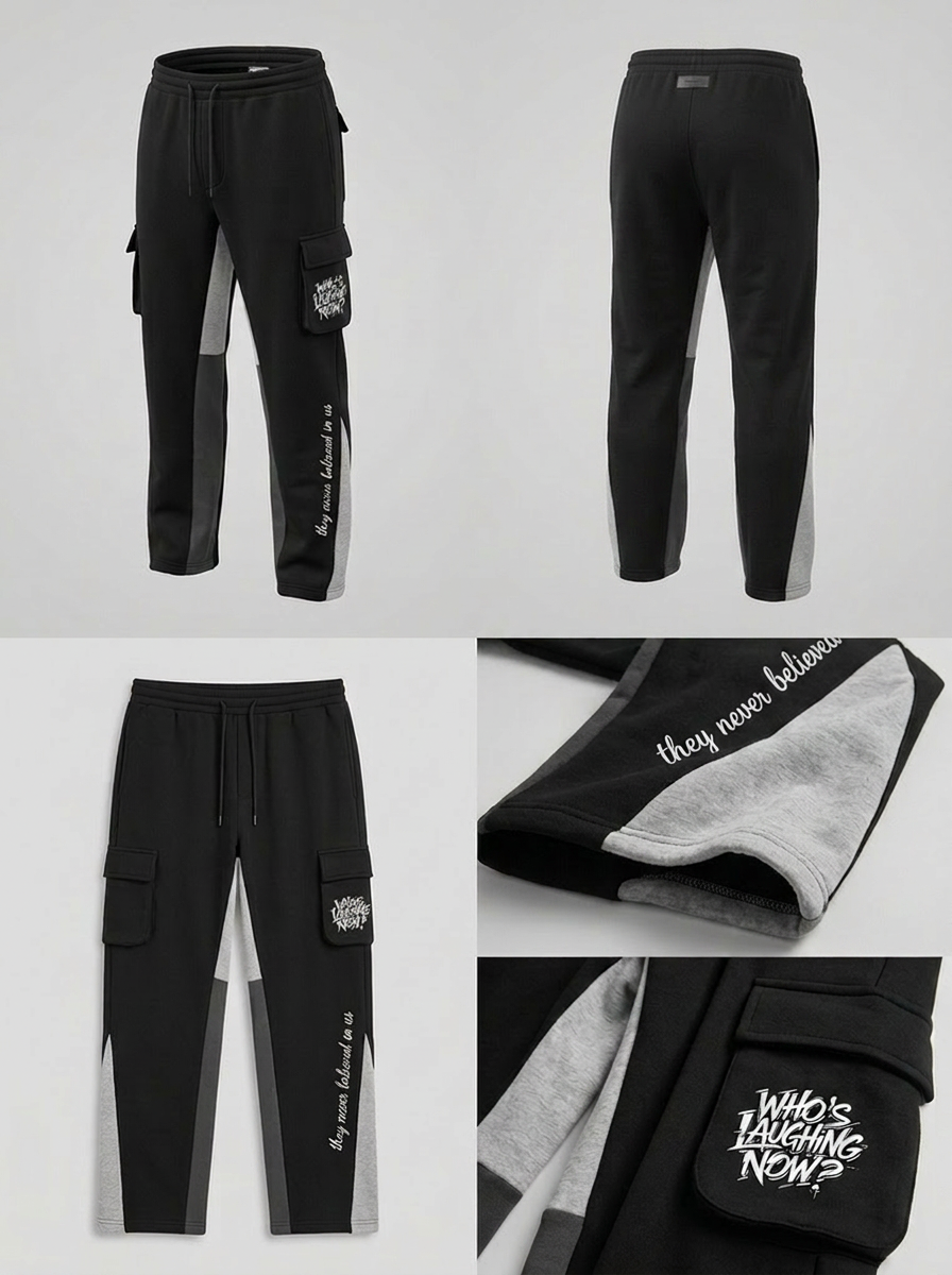 Who's Laughing Now? Cargo Sweatpants — Black/Grey