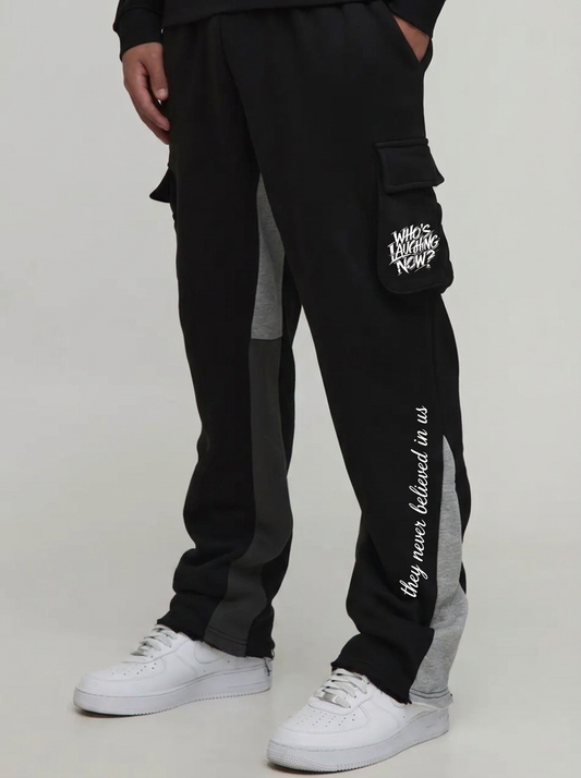 Who's Laughing Now? Cargo Sweatpants — Black/Grey