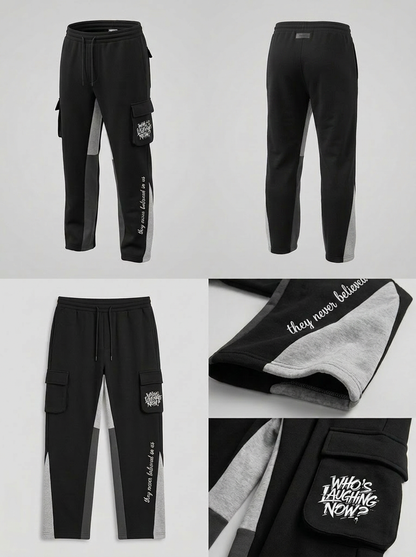 Who's Laughing Now? Cargo Sweatpants — Black/Grey