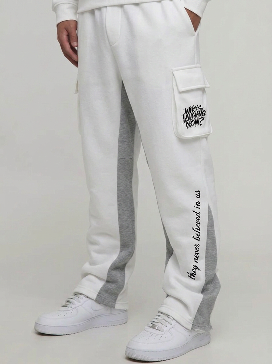 Who's Laughing Now? Cargo Sweatpants — White/Grey