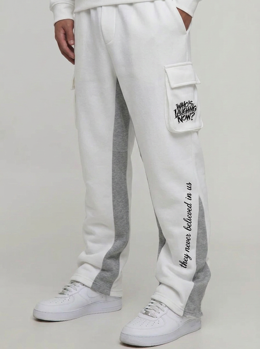 Who's Laughing Now? Cargo Sweatpants — White/Grey
